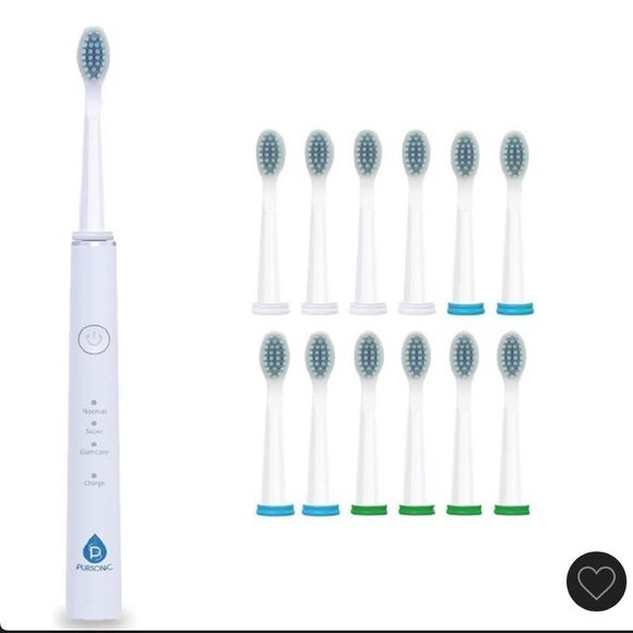 Pursonic USB Rechargeable Sonic toothbrush with 12 Brush Heads - White. NIB! - Picture 2 of 8